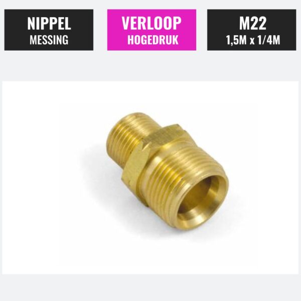 Verloop nippel hogedruk M22 1-4M